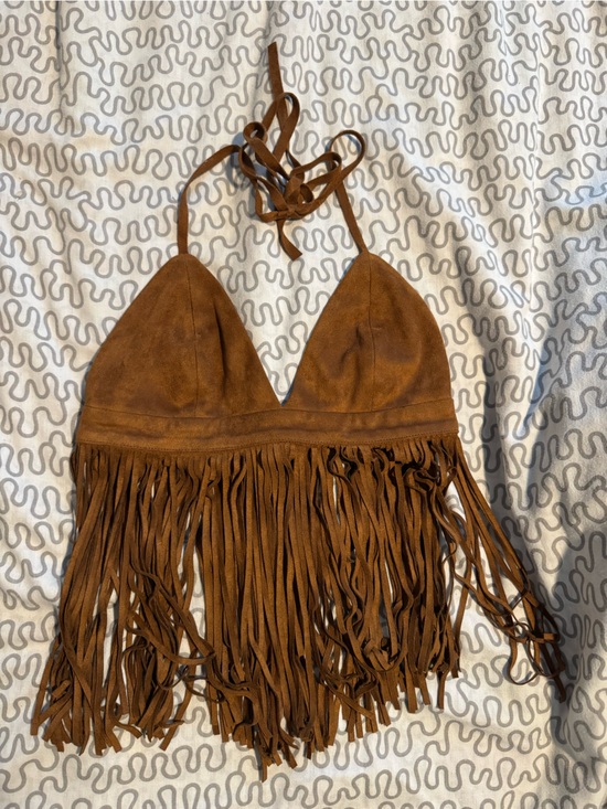 Forever 21 Tops - Forever 21 Brown Fringe Halter Top